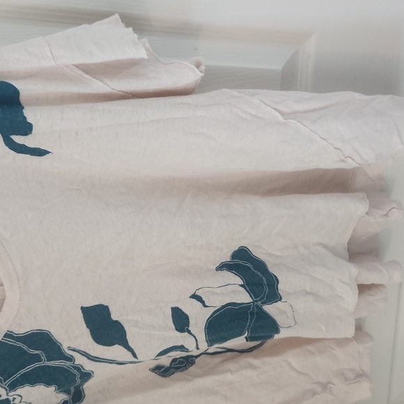 Pilcro Anthropologie Cream and Blue Floral Blouse Linen Cotton Blend Large - Picture 5 of 10